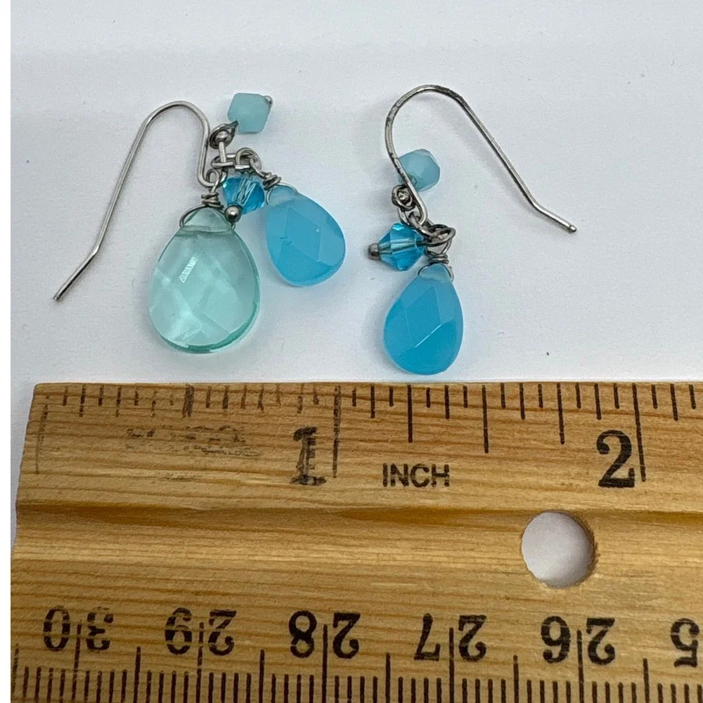 Teardrop Dangle Earrings Blue Faceted‎ Beads Silver Tone Women's Jewelry